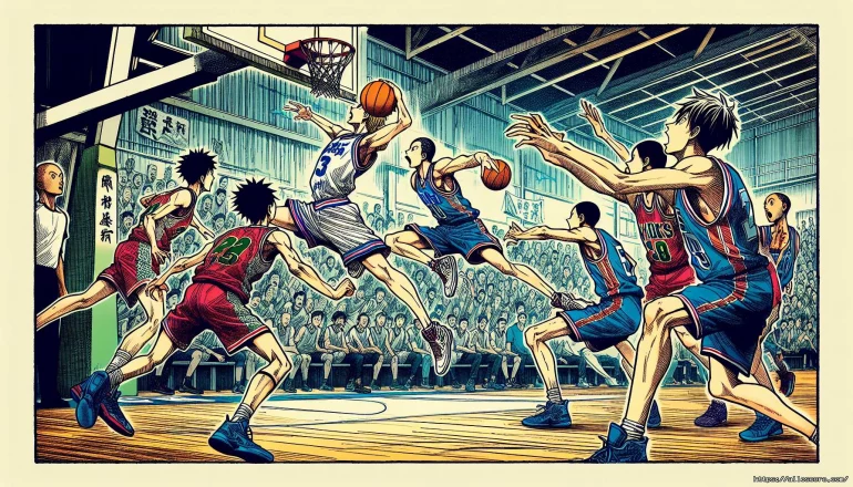 Scène de match de basketball animé intense