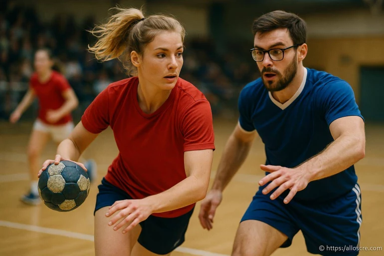Joueurs de handball en compétition intense