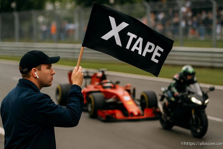 Officiel de course tenant un drapeau XTAPE