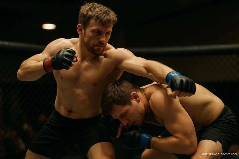 Combat de MMA entre deux hommes en cage