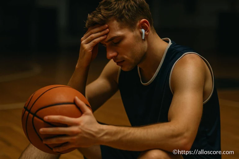 Joueur de basketball déçu assis au sol