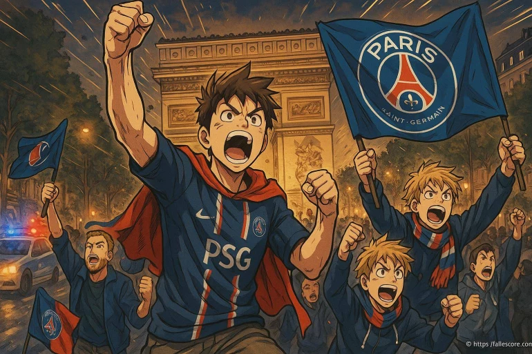 Supporters PSG devant lArc de Triomphe