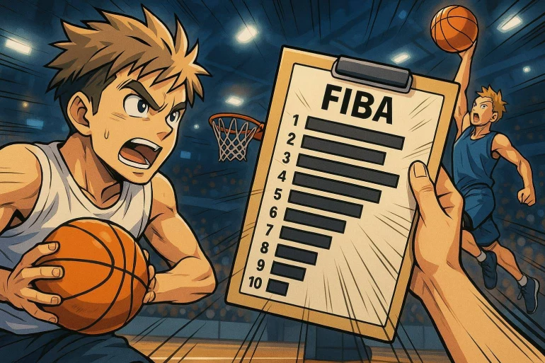 Joueurs de basketball anime avec tableau tactique