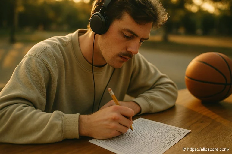 Jeune homme note scores de basketball