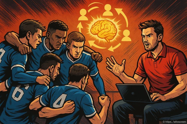 Entraîneur motivant équipe de football