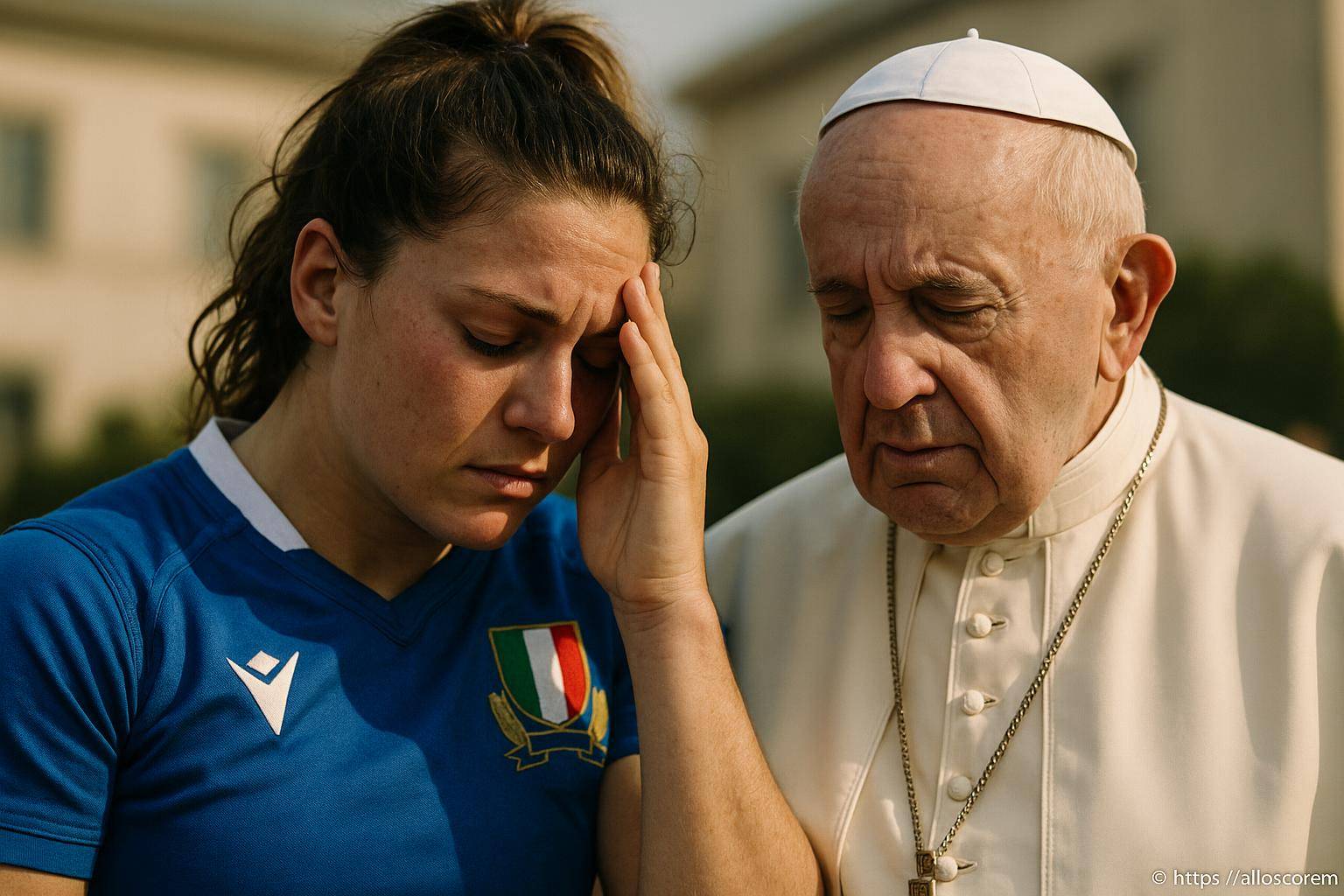 femme sportive en détresse avec le pape