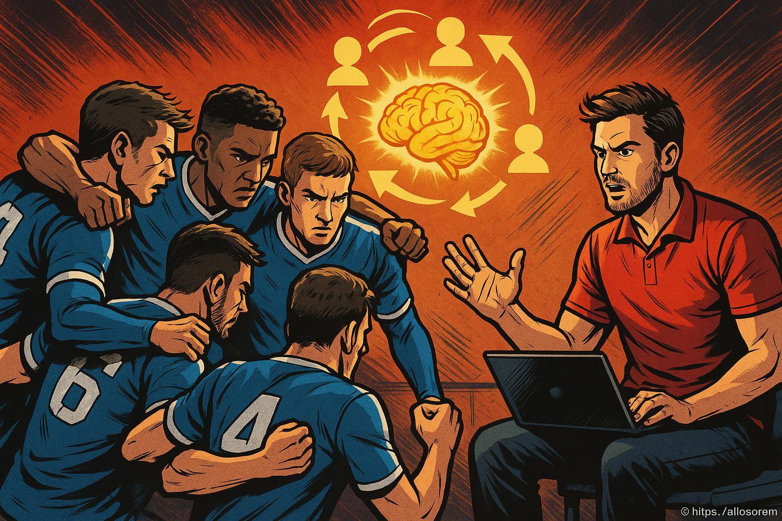 Entraîneur motivant équipe de football