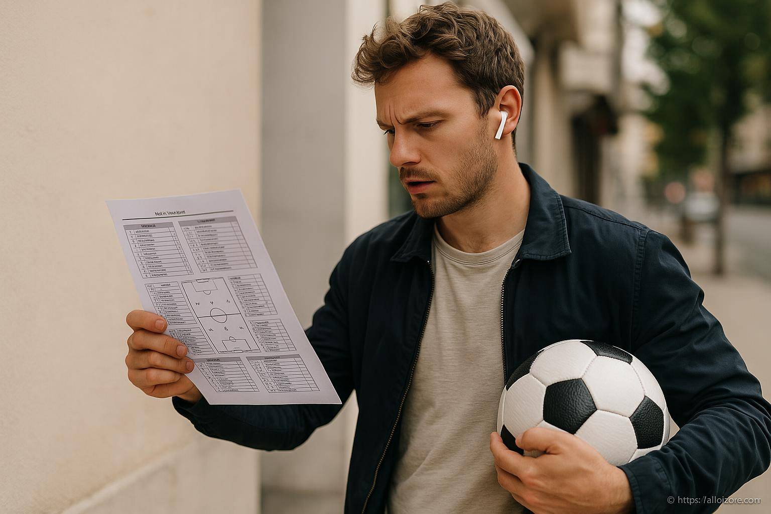 Homme lisant une feuille tactique de football